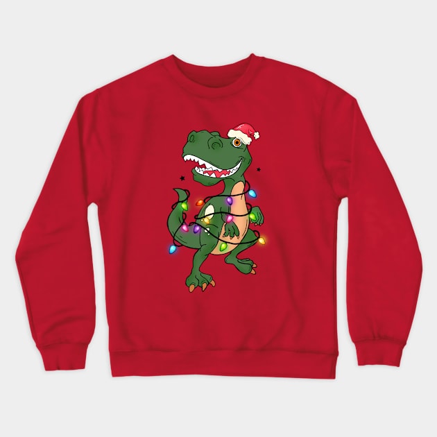 Tree Rex T-rex Christmas Lights Funny Dinosaur Christmas Tree Crewneck Sweatshirt by BadDesignCo